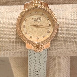 Versus Versace Rose Gold Montorgueil Crystal Index Beige Band Watch, 38mm